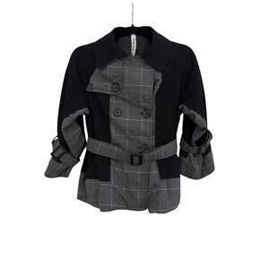 Kaidal Colorblock Plaid Button Down Belted Coat Womens Medium Preppy Old Money